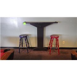 Wall table with cue holder and 2 solid wood stools