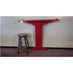 Wall table with cue holder and 2 wood stools