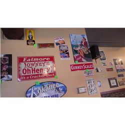 5 Champion spark plug metal sign, shredded wheat metal sign, framed beer sign, Classic Coca Cola pla