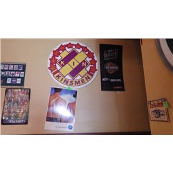 Kinsmend plaque, Brewhouse poster and Genuine Draft - Harley Davidson banner