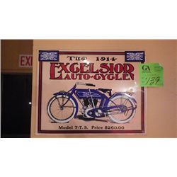 Antique 1914 Excelsior auto cycle metal sign