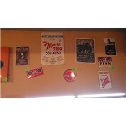 Steve Earle poster, Oreo Sandwich metal sign, Ken Moor Trio sign, Round Ice Cold Coca Cola metal sig