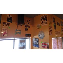 Chieftains poster, Zeppelin 10 bread metal sign, Wurlitzer Music metal sign, Genuine Classics Brewho