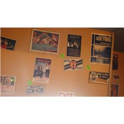Texas license plate, Sawyer Brown poster, Animald Playing Pool print, Buddy Guy and Johnny Lane post