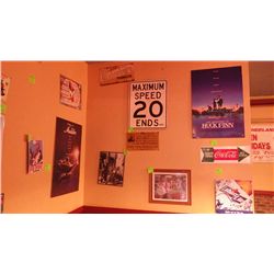 Water Bury Furnaces metal sign, Maxium Speed 20 ends Hwy sign, Hartford Fire Insurance metal sign, B
