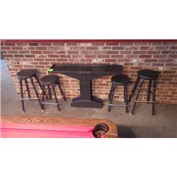 Wall table with cue holder and 4 wood stools