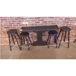 Wall table with cue holder and 4 wood stools