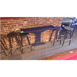 Wall table with cue holder and 4 wood stools