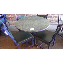 Round wood laminate top centre pedestal table