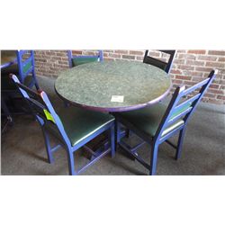 Round wood laminate top centre pedestal table