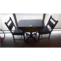 Set - folding top table with 2 wood padded chairs