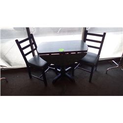 Set - folding top table with 2 wood padded chairs