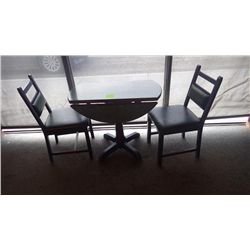Set - folding top table with 2 wood padded chairs