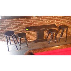 wall table with cue holder and 4 wood stools
