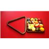 Image 1 : Set of pool balls, tray,  and rack