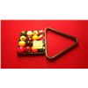 Image 1 : Set of pool balls, tray,  and rack