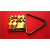 Image 1 : Set of pool balls, tray,  and rack