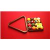 Image 1 : Set of pool balls, tray,  and rack