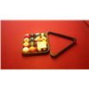 Image 1 : Set of pool balls, tray,  and rack