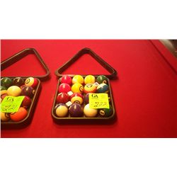 Set of pool balls, tray,  and rack