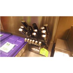 17 piece Cuisinart knife block with 15 knives, scissors, and sharpener.