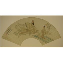 Chinese Watercolour Fan Painting Cui Xiao Shan