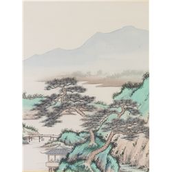 Chinese or Japanese WC Landscape Framed