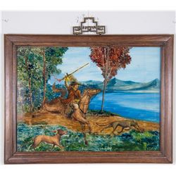 2 Oil Paintings on Board w/ Chinese Wood Frames