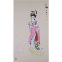 Chinese Watercolour Beauty Scroll Gaoshan