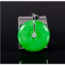 Chinese Emerald Green Jadeite Round Pendant