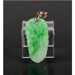 Chinese Fine Green Jadeite Pendant w/ 18K Gold