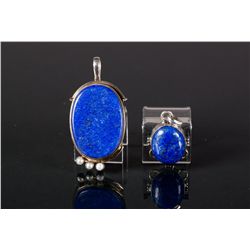 2 Pieces of Chinese Lapis w/ 925 Silver Pendants