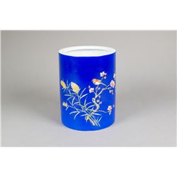 Chinese Blue Ground Porcelain Brush Pot Yongzheng