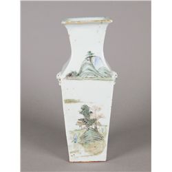 Chinese 19th C. Famille Rose Square Vase Artist