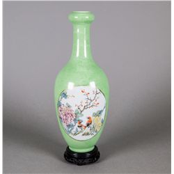 Chinese Green Ground Famille Rose Porcelain Vase