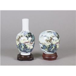 2 PC Famille Rose Porcelain Vases Wang Yeting