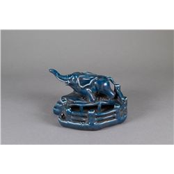 Chinese Blue Glaze Elephant Waterpot Ju Ren Tang