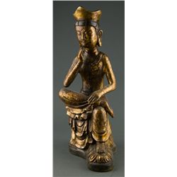 Antique Chinese Gilt Bronze Cast Guanyin