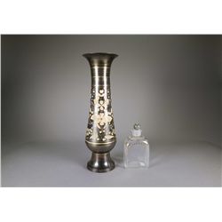 Bronze Flower Vase and Glass Bottle