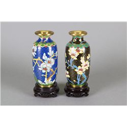 Pair of Blue Ground Cloisonne Vases