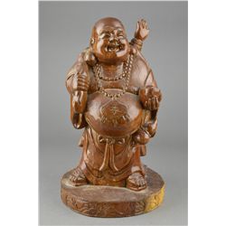 Chinese Sandalwood Carved Figure of Laughing Budai