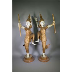 Pair of Large 19th C. Thailand Dancing Buddhas