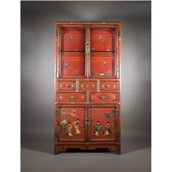 Chinese Red Lacquer Cabinet w/ Drawers