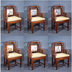 Set 6 Qing Period Hongmu Chairs Inset Marble