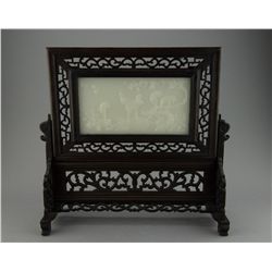 Chinese White Hardstone Screen Carved Cranes