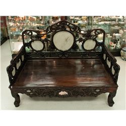 Qing Chinese Rosewood Opium Bed Inset Marble