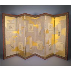 Japanese Watercolour Screen 6 Panels 19th C.