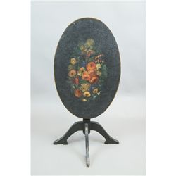 European Folding Pedestal Table Painted Flowers