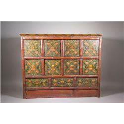 Chinese Tibetan Cabinet Red Lacquer Floral