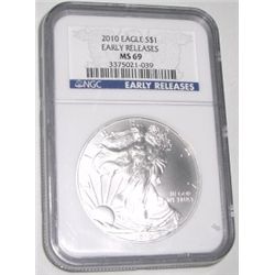 2010 *EARLY RELEASES* CERTIFIED BY NGC MS-69 SILVER EAGLE SERIAL #3375021-039!! SILVER EAGLE CAME OU